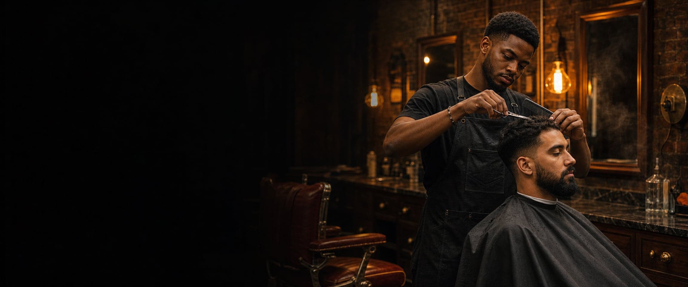 Barber using clippers to carve a clean fade