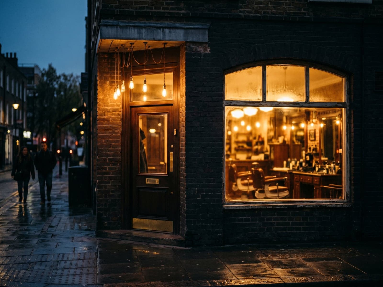 Luxe Cuts exterior at dusk