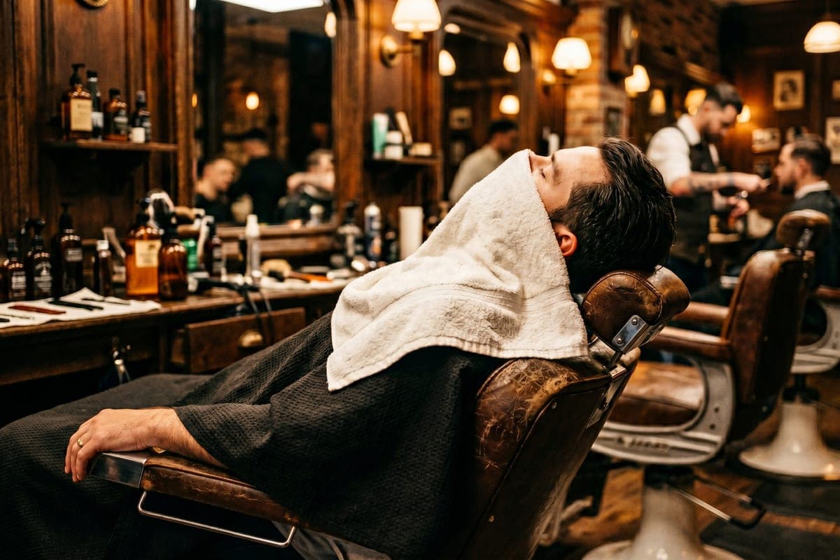 Hot towel shave in progress